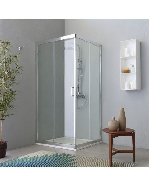 Cabină de duș de colț 80x100 cm cu sticlă tratată transparentă și deschidere glisantă