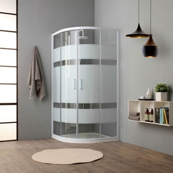 Cabină de duș semicirculară 80 cm cu detalii serigrafiate