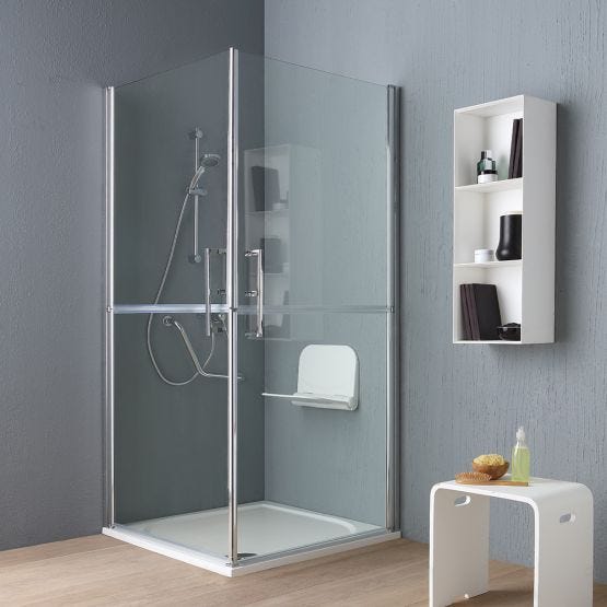 Cabină de duș pentru purtători de handicap sau vârstnici din sticlă transparentă 90x90 cm