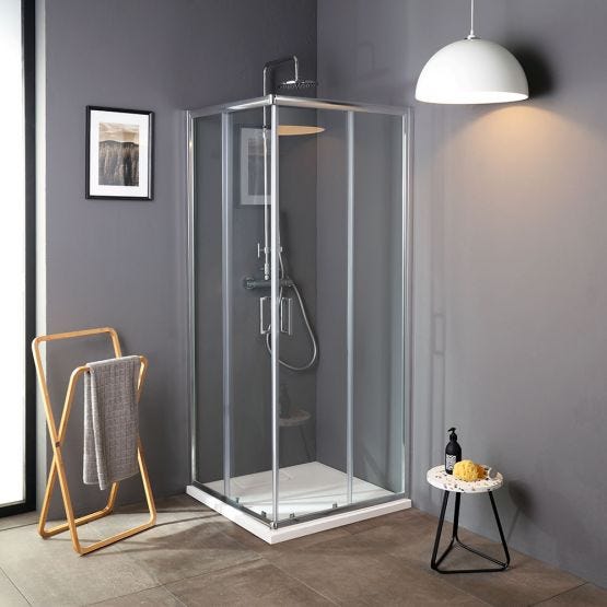 Cabină de duș de colț, 70x70 cm, din sticlă de 4 mm, tratată.