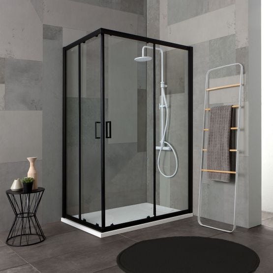 Cabină duș City cu profiluri negre mate în tendințe și sticlă transparentă