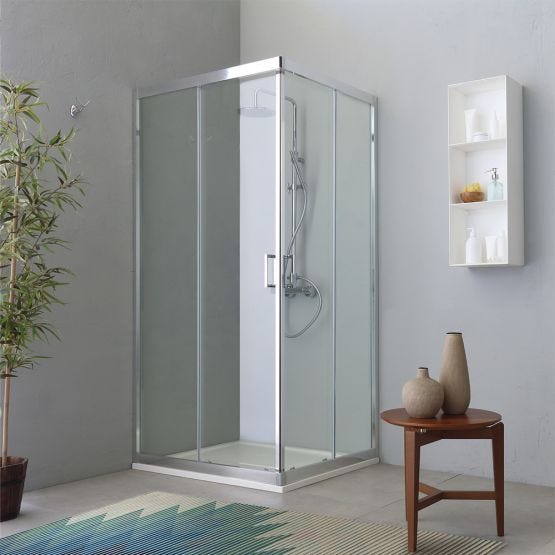 Cabină de duș de colț 80x100 cm cu sticlă tratată transparentă și deschidere glisantă