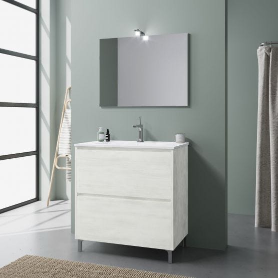 arredo bagno a terra struttura fianco a vista bianco