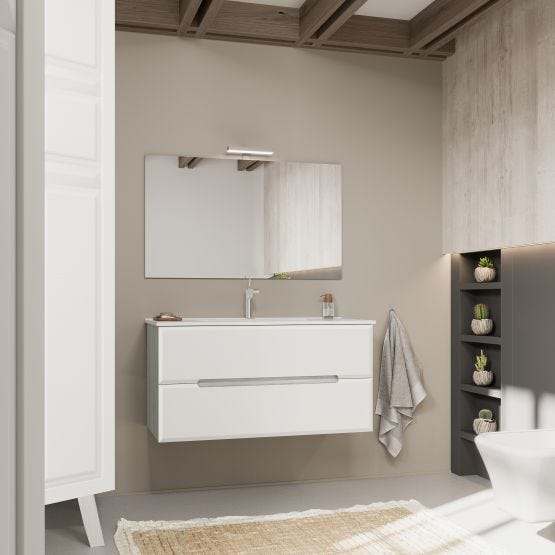 Mobile bagno con frontale dei cassetti bianco e laterale grigio