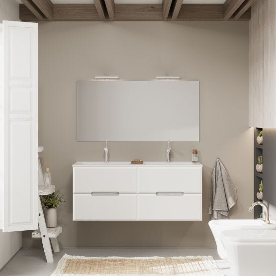 Mobile bagno bianco e grigio con doppio lavabo