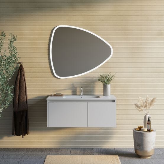 Arredo bagno sospeso grigio 100cm con specchio 100x85