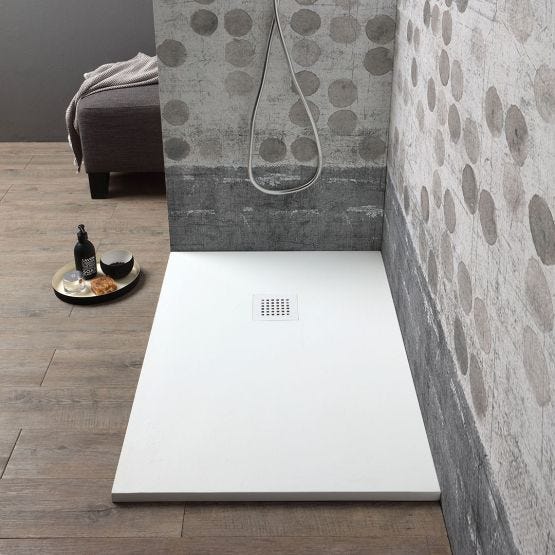 cadita dus 70x100 cm, din rasina compozita, alba, efect piatra  