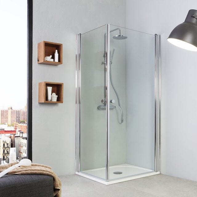 CABINĂ DUȘ 70X90 CM, DE COLȚ, CU DOUĂ PANOURI CU ÎNCHIDERE BATANTĂ | CRISTAL